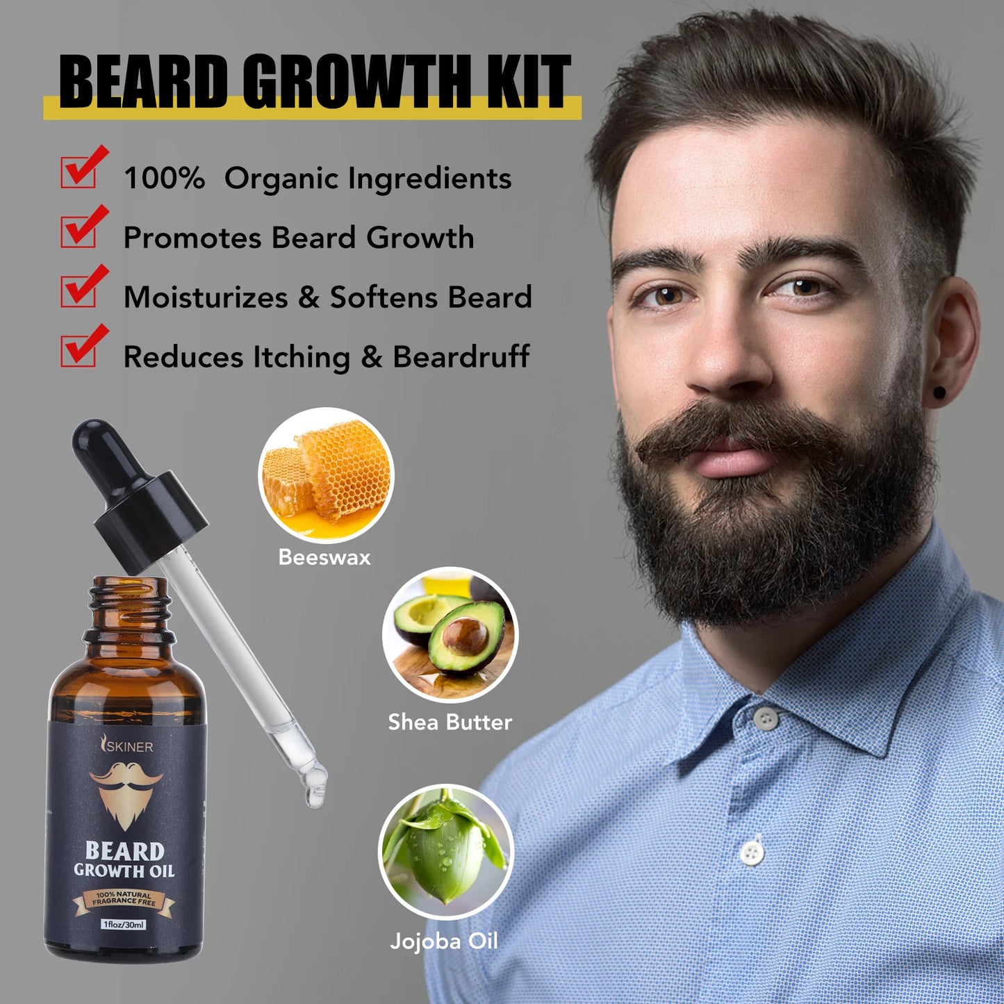 Kit de crecimiento de barba para hombres